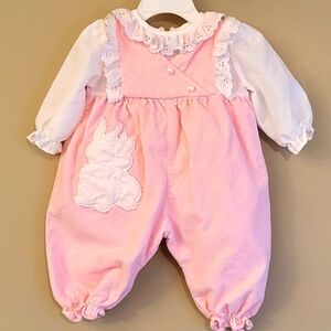 Vintage soft pink corduroy one piece  outfit